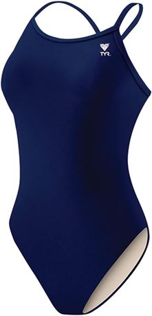 Size 42 TYR Sport Women's Solid Diamondback Swimsuit, Navy