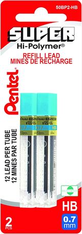 Pentel Super Hi-Polymer Lead Refills for Mechanical Pencils, 12 Leads Per Tube