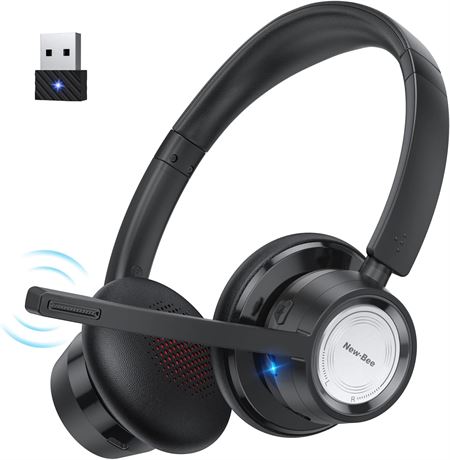Wireless Headset with Microphone Noise Canceling 20Hrs New Bee V5.0 Bluetooth He