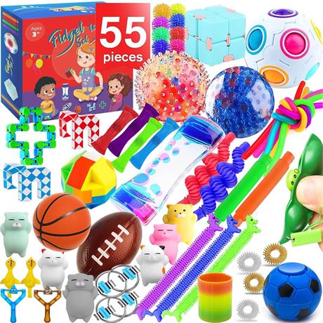 Sensory Toys Set 55 Pack, Stress Relief Fidget Hand Toys for Adults and Kids