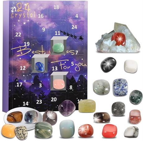 Advent Calendar 2022 Rocks 24 Days Natural Crystal Agate Stone Minerals & Fossil