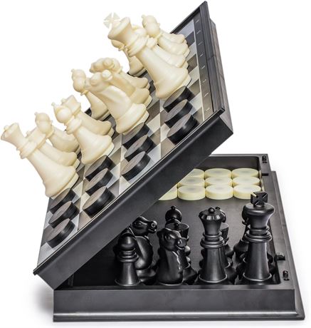 Yellow Mountain Imports Large 2-in-1 Travel Magnetic Chess & Checkers Board Game