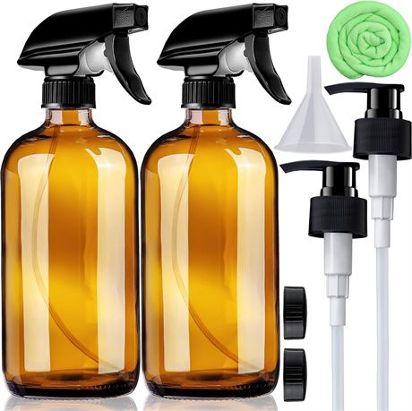 Amber Glass Spray Bottles 16 oz Pump Bottle (2 Pack)