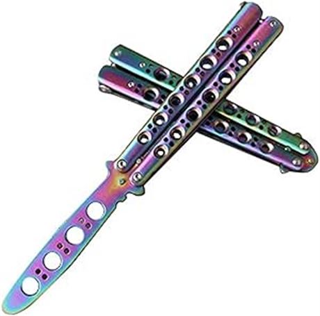 Oliasports Rainbow Practice Balisong Metal Butterfly Steel Trainer Dull Knife