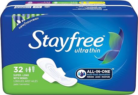 Stayfree Ultra Thin Super Long Pads with Wings, 32 count