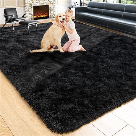 5 x 8 Feet Noahas Fluffy Area Rugs for Bedrooms, Black Shag Rugs for Living Room