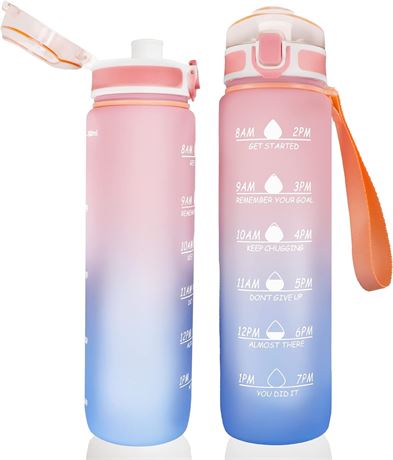 1L, 32oz Wide Mouth Sports Water Bottle, Pink-Blue