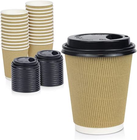 Hot Disposable Brown  Coffee Cups [25 Pack] 8 oz Ripple Paper Cups