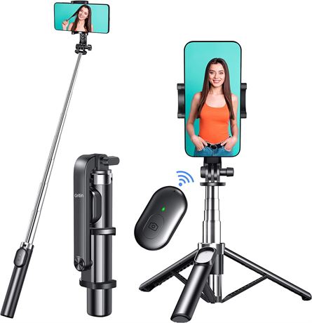 Gritin Selfie Stick, 4 in 1 Selfie Stick Tripod with Bluetooth Remote, 360