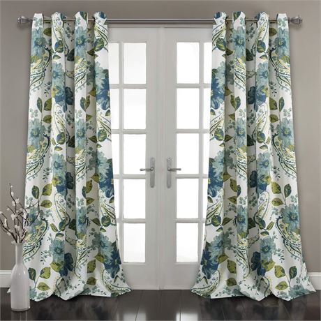 Lush Decor Floral Paisley Window Curtain Panel (Set of 2), 84 x 52, Blue