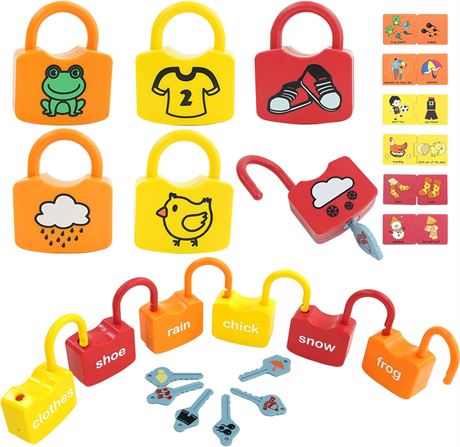 Lock with Key Children 6 Pieces Montessori Toy Baby Sensory Toy Key with 6 Puzze