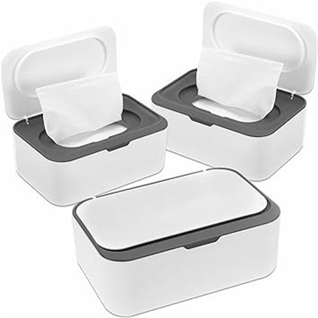 3 Pack Baby Wipes Dispenser Wipes Holder with Lids, Refillable Wipes Container