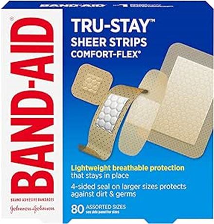 80 Count Band-Aid Comfort-Flex Assorted Strips Bandage Family Pack, tan