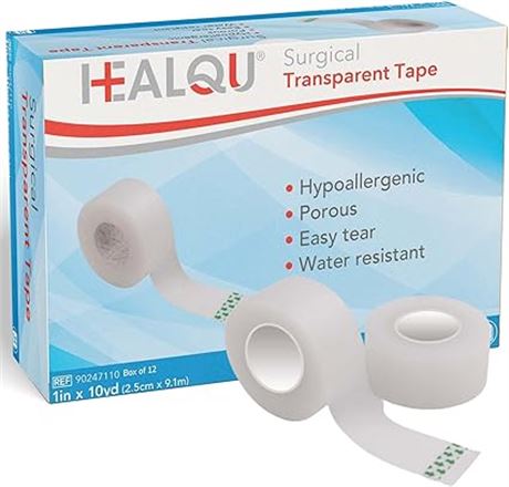 HEALQU Surgical Transparent Tape for Wound Care, Tubing, First Aid Supplies -