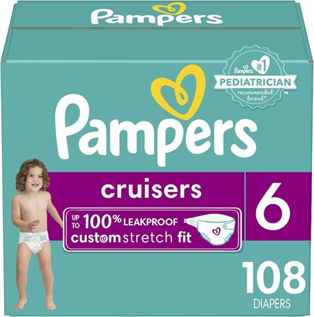 Pampers Diapers Size 6, 108 Count - Cruisers Disposable Baby Diapers,
