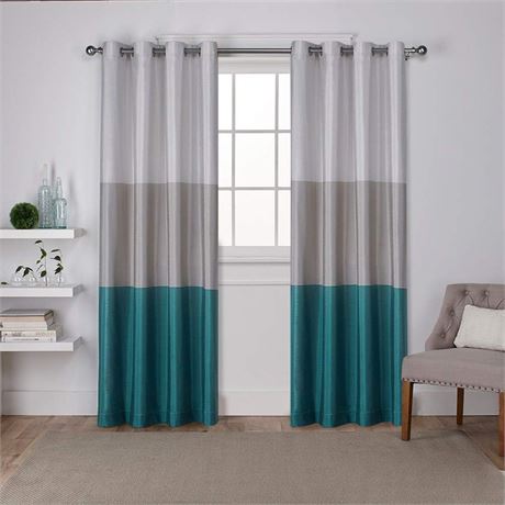 54" x 96"  2 Panels Exclusive Home Chateau Striped Faux Silk Grommet Top Curtain
