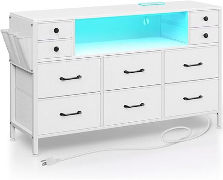 Rolanstar Dresser with Power Outlets and LED Lights, 10 Drawers Dresser