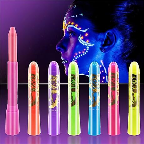 6 Face Paint Crayons Glow In The Dark Body Painting Kit Under UV and Black Light