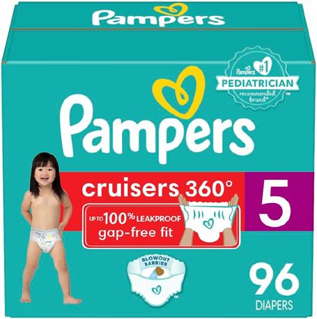 Diapers Size 5, 96 Count - Pampers Pull On Cruisers 360° Fit Disposable
