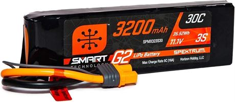 Spektrum 11.1V 3200mAh 3S 30C Smart G2 LiPo Battery: IC3, SPMX323S30