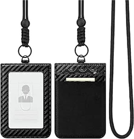 VULKIT ID Badge Holder with Lanyard for Women and Men Vertical Leather Badge