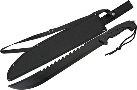 Szco Supplies 25" Black Full-Tang Saw Back Cyber Outdoor Machete with Sheath
