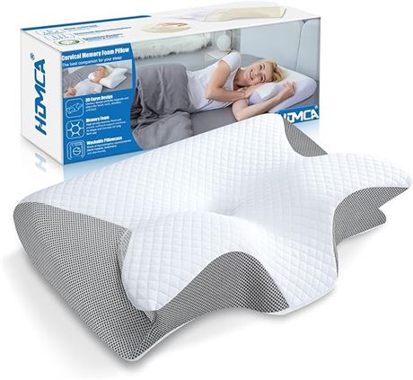 HOMCA Memory Foam Cervical Pillow, 2 in 1 Ergonomic Contour Orthopedic Pillow