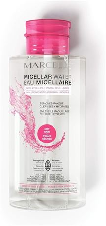 400ml Marcelle Micellar Water, Dry + Sensitive Skin, with Hyaluronic Acid, Clean
