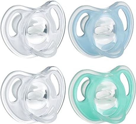 Tommee Tippee Ultra-Light Silicone Baby Pacifier, Boy - 0-6m, 4pk