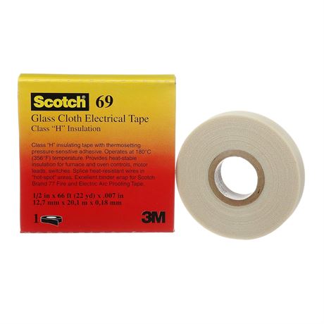 3M Scotch Glass Cloth Electrical Tapes 69, 1/2 in x 22 yd, 1 Roll, Premium Grad