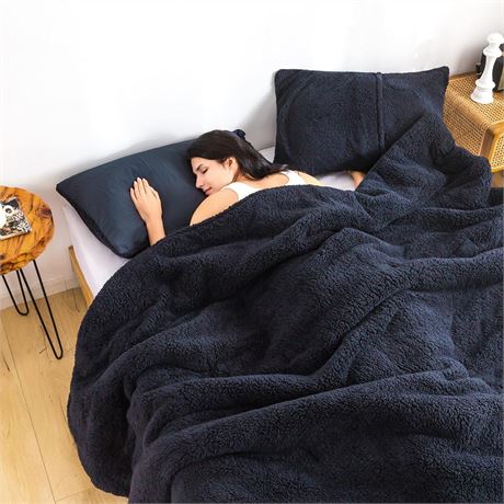KING Size COTTEBED Warm Lightweight Ultra-Soft Sherpa Bedding Comforter, Navy