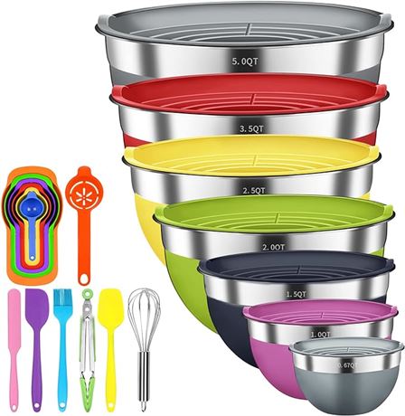 Zacfton Mixing Bowls with Airtight Lids, 20 Pieces Stainless Steel Colorful