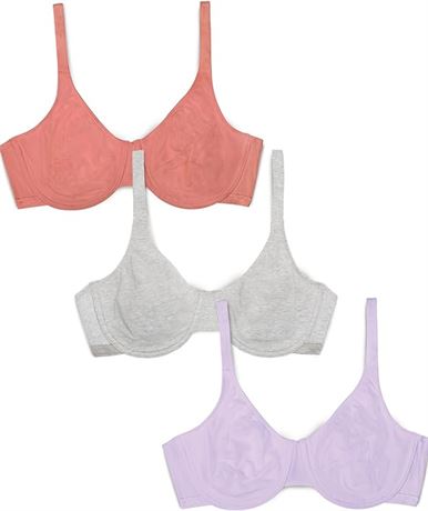 40D Fruit of the Loom Women's Cotton Stretch Extreme Comfort Bra, 3 Pack