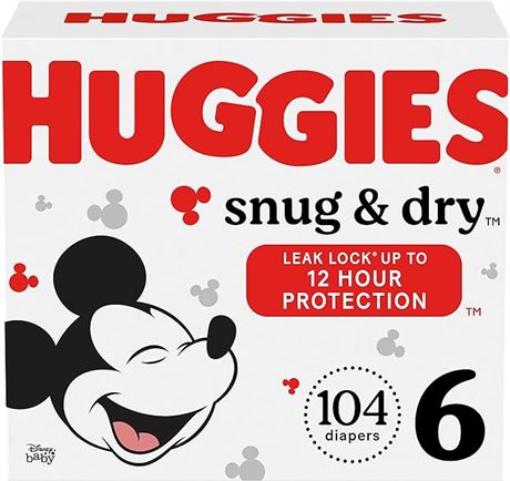 Huggies Snug & Dry Disposable Baby Diapers, Size 6, 104 Count