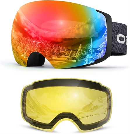 Odoland Ski Goggles, OTG and UV Protection Snowboard Goggles with Magnetic Inter
