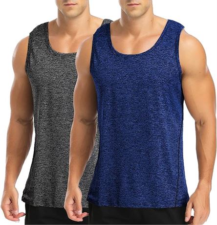 MED - Amussiar Mens Tank Tops Workout Gym Muscle Shirts, 2 Pack