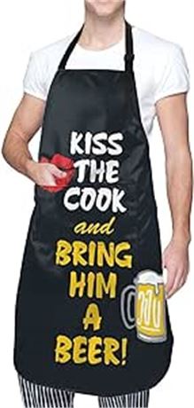 Funny Aprons for Men Women with 2 pockets, Neck Strap Adjustable - Kiss the Cook