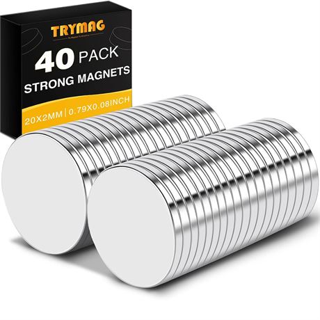 TRYMAG Magnets, 20 x 2mm Super Strong Neodymium Disc Rare Earth Magnets