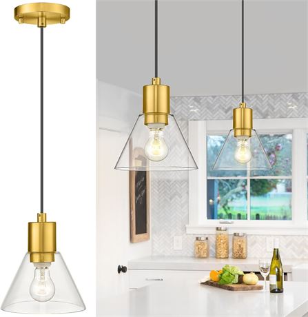 LMS 1-Light Gold Glass Pendant Light, Modern Kitchen Pendant Hanging Light
