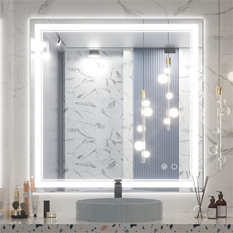 Keonjinn 36 x 36 Inch LED Bathroom Mirror LED Vanity Mirror with Lights,