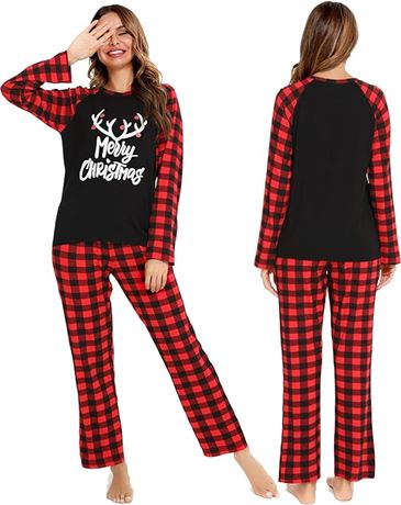 MED - SWOMOG Matching Women's Pajama Set Christmas Pajamas Long Sleeve Tee