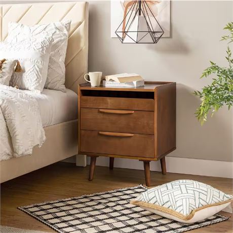 Kate Acorn Mid-century Style 3-Drawer 24 in. W Nightstand with Solid Wood Legs