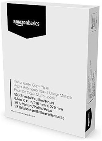 AmazonBasics Multipurpose Copy Printer Paper - White, 8.5 x 11 Inches, 1 Ream