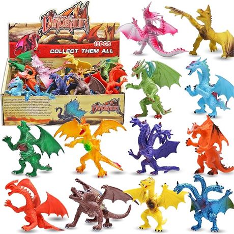 Dragon Toys,12 Piece Assorted Realistic Looking Dragon Figure