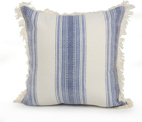 18 in. L x 18 in W Coastal Striped Blue and Cream Throw Pillow
