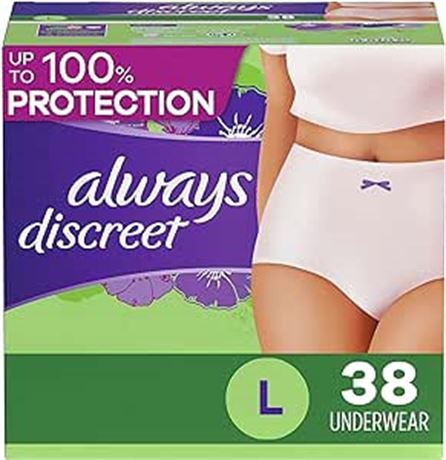 Large, 38 Count Always Discreet, Incontinence & Postpartum Underwear For Women