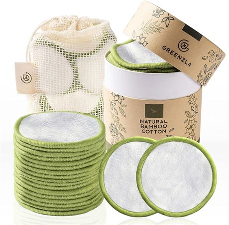 Greenzla Reusable Makeup Remover Pads (20 Pack) With Washable Laundry Bag