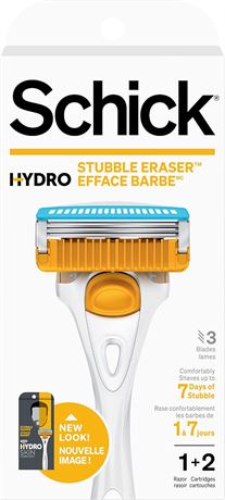 Schick Hydro Skin Comfort Stubble Eraser for Men, 1 Handle and 2 Refills
