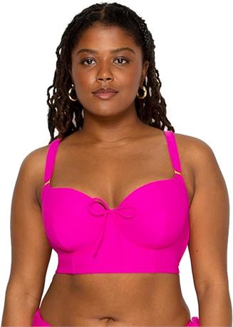 36DDD Hot Pink Smart & Sexy Womens Plus-Size Long Lined Underwire Bikini Top