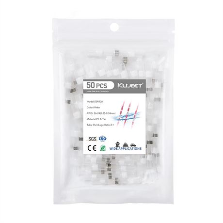Kuject 50PCS Solder Seal Wire Connectors AWG 26-24, White